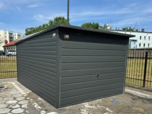 Blech-Einzelgarage, Heckschräge, Graphit-Anthrazit, Schwingtür