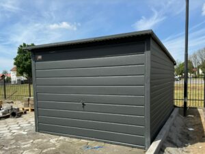Blech-Einzelgarage, Heckschräge, Graphit-Anthrazit, Schwingtür