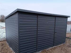 Blechgarage Gerätehaus nach hinten abgeschrägt Anthrazit Graphit Doppeltüren