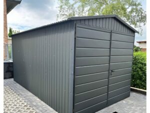 Einzelgarage aus Blech mit doppeltem Gefälle, Graphit-Anthrazit, Doppelflügeltor